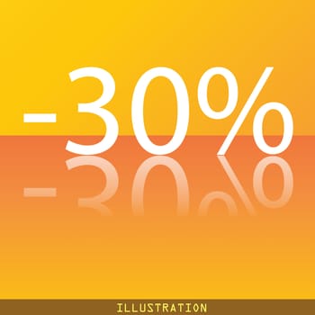 30 percent discount icon symbol Flat modern web design with reflection and space for your text. illustration. Raster version