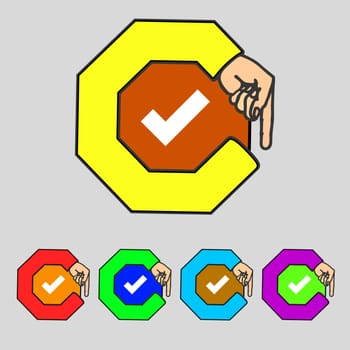 Check mark sign icon. Checkbox button. Set colourful buttons. illustration