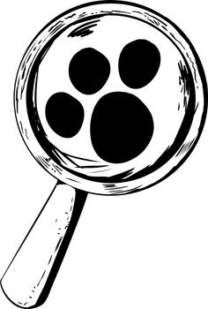 Outlined cartoon magnifying glass with paw print