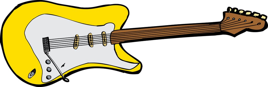 Isolated illustration of a yellow electric guitar over white