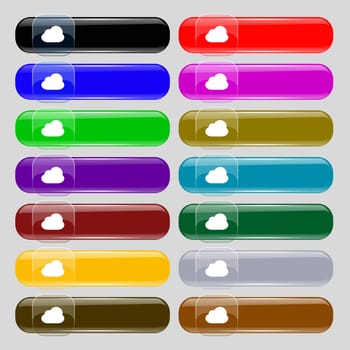 Cloud icon sign. Set from fourteen multi-colored glass buttons with place for text. illustration