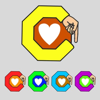 Heart sign icon. Love symbol. Set colur buttons. illustration