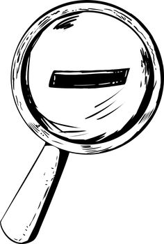 Outlined cartoon magnifying glass with minus symbol