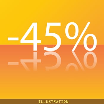 45 percent discount icon symbol Flat modern web design with reflection and space for your text. illustration. Raster version