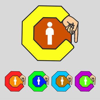 Human sign icon. Man Person symbol. Male toilet. Set colour buttons illustration