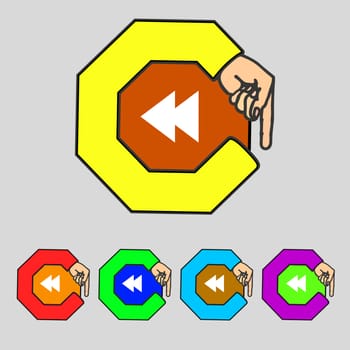 multimedia sign icon. Player navigation symbol. Set colour buttons. illustration