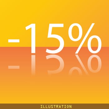 15 percent discount icon symbol Flat modern web design with reflection and space for your text. illustration. Raster version
