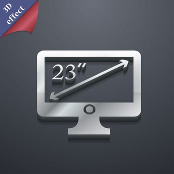 diagonal of the monitor 23 inches icon symbol. 3D style. Trendy, modern design with space for your text illustration. Rastrized copy