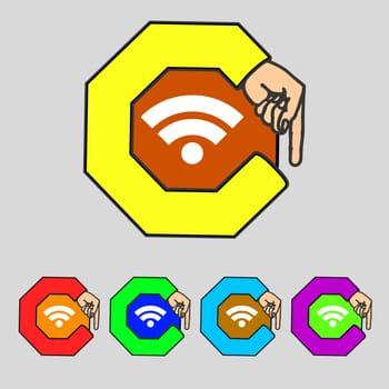 Wifi sign. Wi-fi symbol. Wireless Network icon. Wifi zone Set colourful buttons illustration