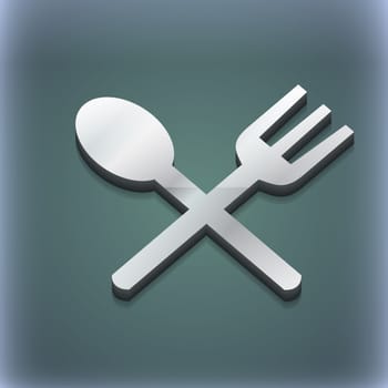 Fork and spoon crosswise, Cutlery, Eat icon symbol. 3D style. Trendy, modern design with space for your text illustration. Raster version