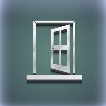 Door, Enter or exit icon symbol. 3D style. Trendy, modern design with space for your text illustration. Raster version