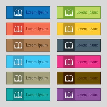 Book sign icon. Open book symbol. Set of colored buttons. illustration