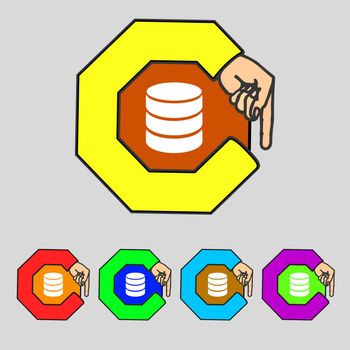 Hard disk and database sign icon. flash drive stick symbol. Set colourful buttons. illustration