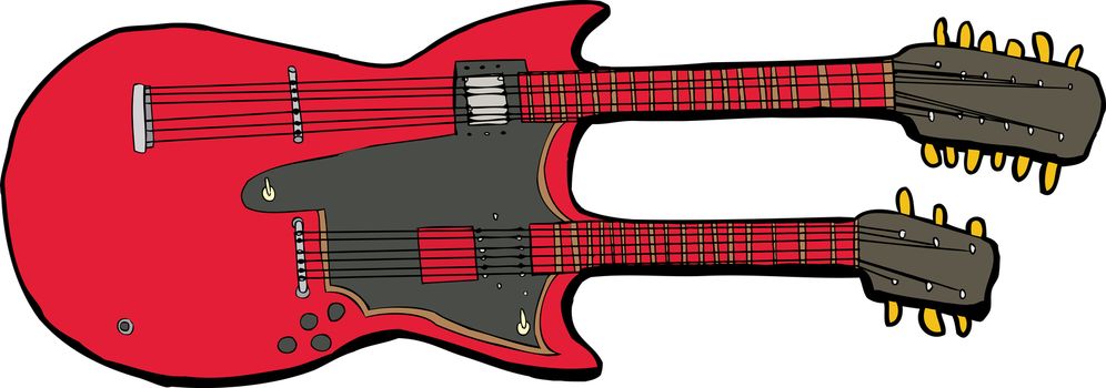 Illustration of a double-headed electric guitar over white