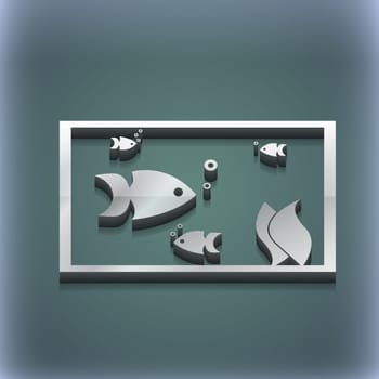 Aquarium, Fish in water icon symbol. 3D style. Trendy, modern design with space for your text illustration. Raster version