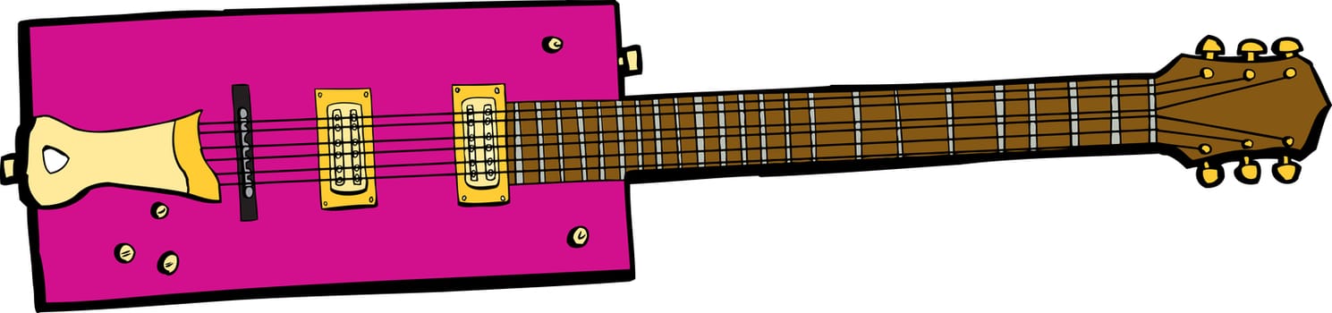 Illustration of a pink rectangular electric guitar over white