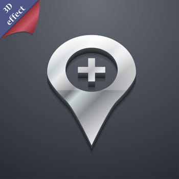 Plus Map pointer, GPS location icon symbol. 3D style. Trendy, modern design with space for your text illustration. Rastrized copy
