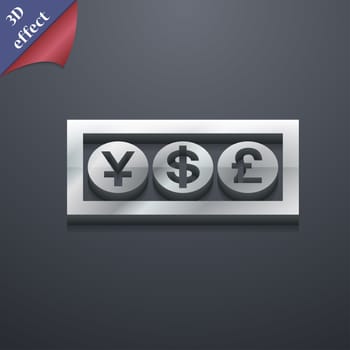 Cash currency icon symbol. 3D style. Trendy, modern design with space for your text illustration. Rastrized copy