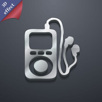 MP3 player, headphones, music icon symbol. 3D style. Trendy, modern design with space for your text illustration. Rastrized copy