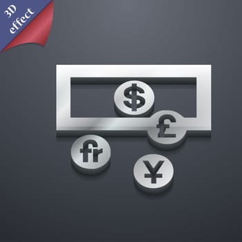 currencies of the world icon symbol. 3D style. Trendy, modern design with space for your text illustration. Rastrized copy