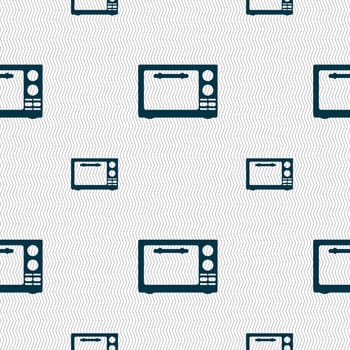 Microwave oven sign icon. Kitchen electric stove symbol. Seamless pattern with geometric texture. illustration