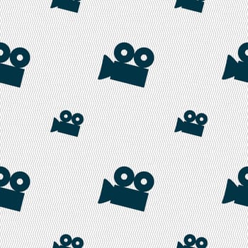 Video camera sign icon. content button. Seamless pattern with geometric texture. illustration