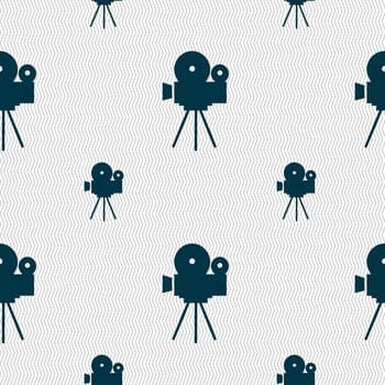 Video camera sign icon.content button. Seamless pattern with geometric texture. illustration