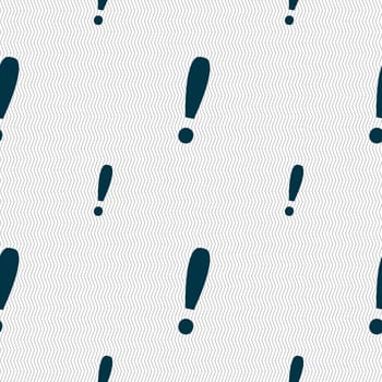 Exclamation mark sign icon. Attention speech bubble symbol. Seamless pattern with geometric texture. illustration