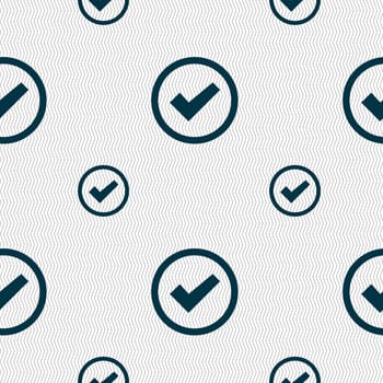 Check mark sign icon . Confirm approved symbol. Seamless pattern with geometric texture. illustration