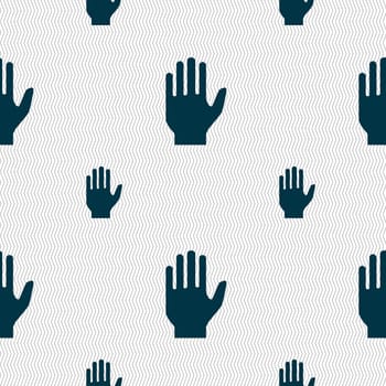 Hand print sign icon. Stop symbol. Seamless pattern with geometric texture. illustration