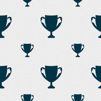 Winner cup sign icon. Awarding of winners symbol. Trophy. Seamless pattern with geometric texture. illustration