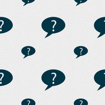 Question mark sign icon. Help speech bubble symbol. FAQ sign. Seamless pattern with geometric texture. illustration