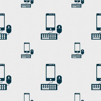 smartphone widescreen monitor, keyboard, mouse sign icon. Seamless pattern with geometric texture. illustration