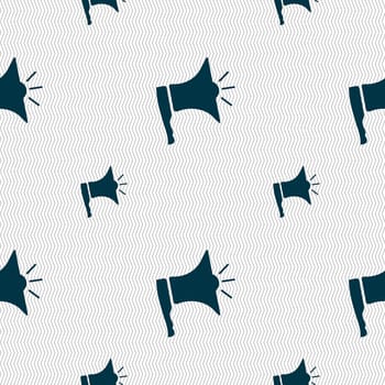 Megaphone soon icon. Loudspeaker symbol. Seamless pattern with geometric texture. illustration