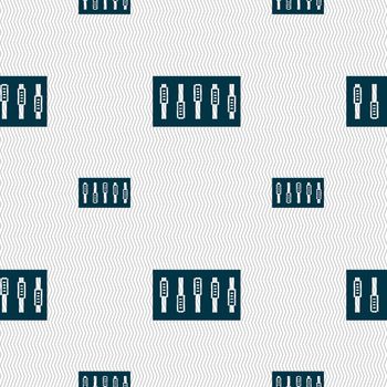 Dj console mix handles and buttons icon symbol. Seamless pattern with geometric texture. illustration