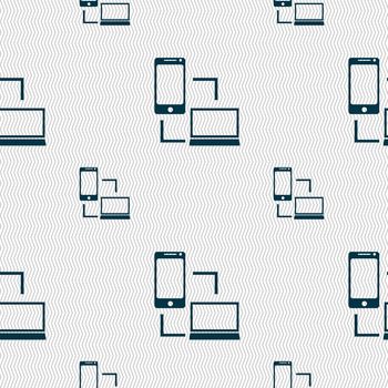 Synchronization sign icon. communicators sync symbol. Data exchange. Seamless pattern with geometric texture. illustration