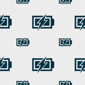 Battery charging sign icon. Lightning symbol. Seamless pattern with geometric texture. illustration