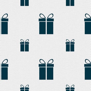 Gift box sign icon. Present symbol. Seamless pattern with geometric texture. illustration