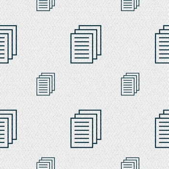 Copy file sign icon. Duplicate document symbol. Seamless pattern with geometric texture. illustration