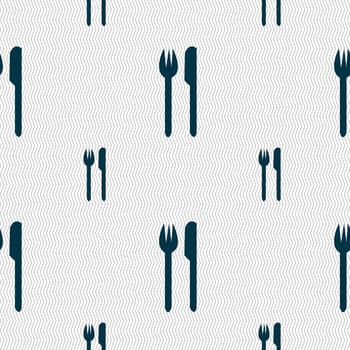 Eat sign icon. Cutlery symbol. Fork and knife. Seamless pattern with geometric texture. illustration