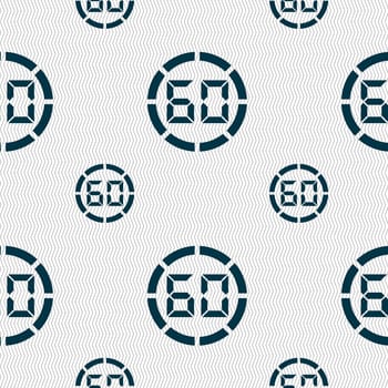 60 second stopwatch icon sign. Seamless pattern with geometric texture. illustration