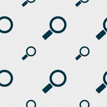 Magnifier glass sign icon. Zoom tool button. Navigation search symbol. Seamless pattern with geometric texture. illustration