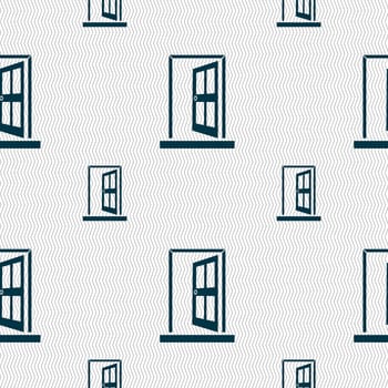 Door, Enter or exit icon sign. Seamless pattern with geometric texture. illustration