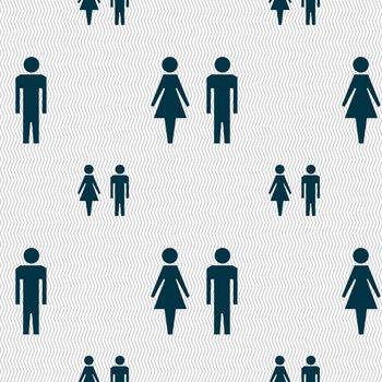 WC sign icon. Toilet symbol. Male and Female toilet. Seamless pattern with geometric texture. illustration