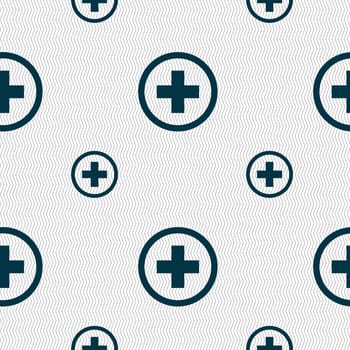 Plus sign icon. Positive symbol. Zoom in. Seamless pattern with geometric texture. illustration