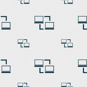 Synchronization sign icon. Notebooks sync symbol. Data exchange. Seamless pattern with geometric texture. illustration