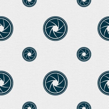 diaphragm icon. Aperture sign. Seamless pattern with geometric texture. illustration