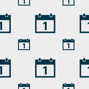 Calendar sign icon. 1 day month symbol. Date button. Seamless pattern with geometric texture. illustration