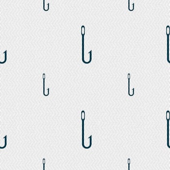 Fishing hook icon sign. Seamless pattern with geometric texture. illustration