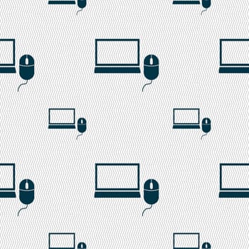 Computer widescreen monitor, mouse sign ico. Seamless pattern with geometric texture. illustration